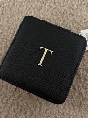 Nordstrom Black Travel Jewelry Case with Gold T-Monogram